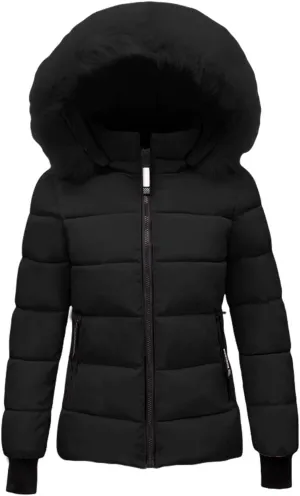 Women's Winter Puffer Coat Thicken Fleece Lined Down Jacket Waterproof Faux Fur Detachable Hooded Puffer Outwear Parka