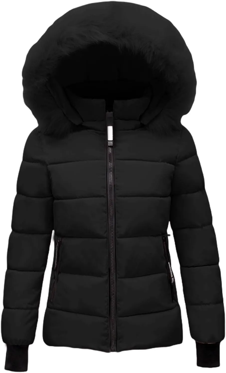 Women's Winter Puffer Coat Thicken Fleece Lined Down Jacket Waterproof Faux Fur Detachable Hooded Puffer Outwear Parka