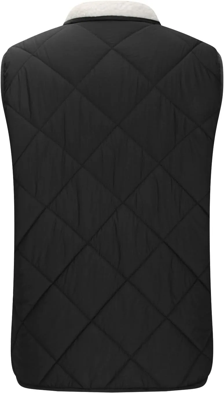 Women's Winter Quilted Vest Sherpa Sherpa Lined Zip Up Puffer Vest Jacket Sleeveless Outerwear Coats with Pockets