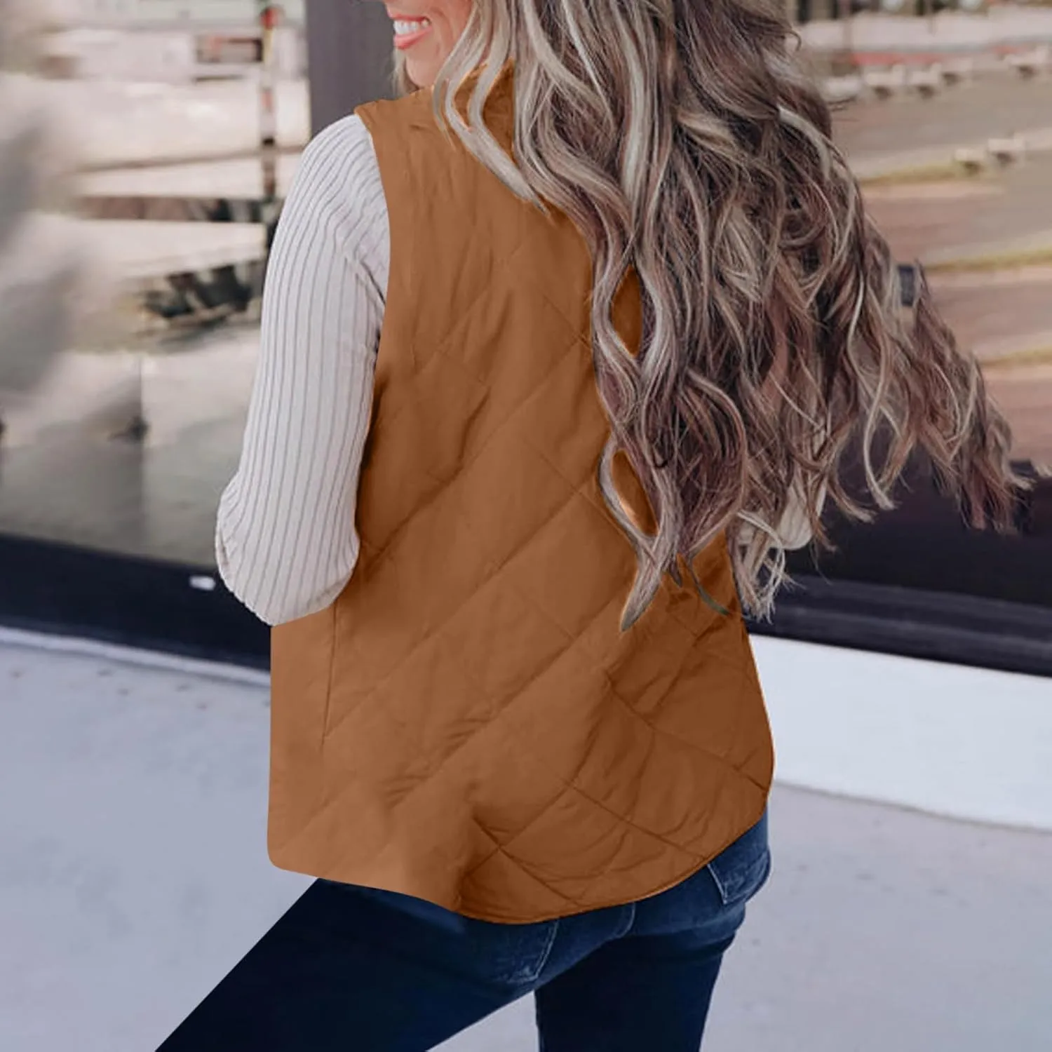 Women's Winter Quilted Vest Sherpa Sherpa Lined Zip Up Puffer Vest Jacket Sleeveless Outerwear Coats with Pockets