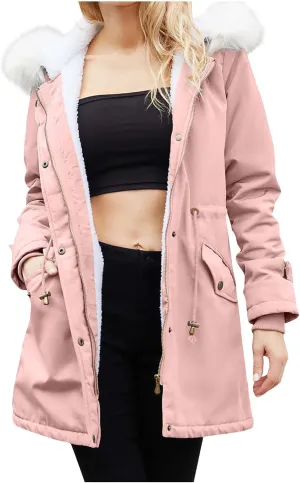 Womens Winter Warm Coat Thicken Puffer Jacket Fuzzy Fleece Lined Parka Oversized Sherpa Outwear With Pockets