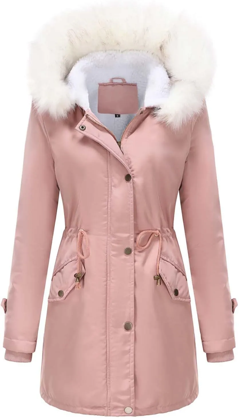 Womens Winter Warm Coat Thicken Puffer Jacket Fuzzy Fleece Lined Parka Oversized Sherpa Outwear With Pockets