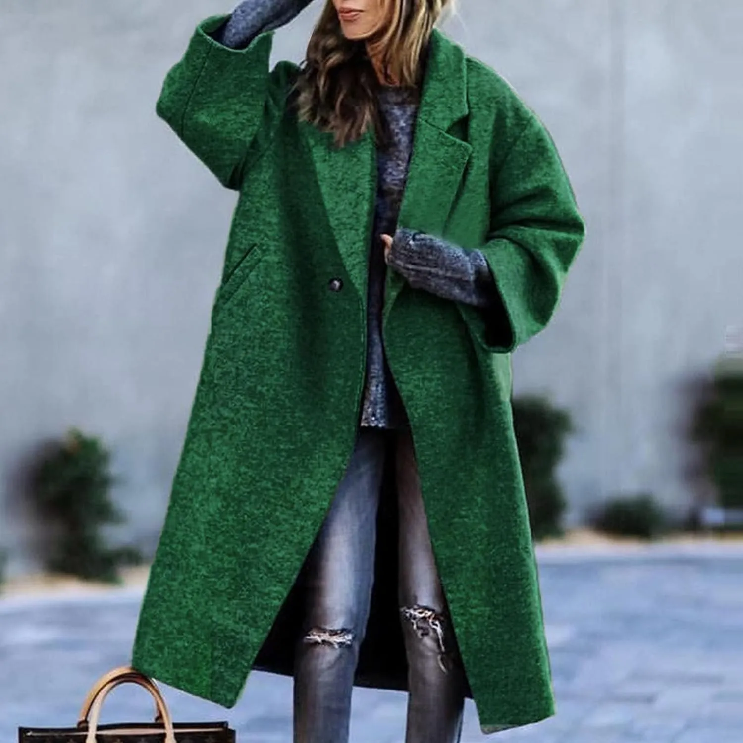 Women's Wool Blend Pea Coat Notch Lapel Single Breasted Classic Winter Long Woolen Trench Coats Warm Jacket Overcoat