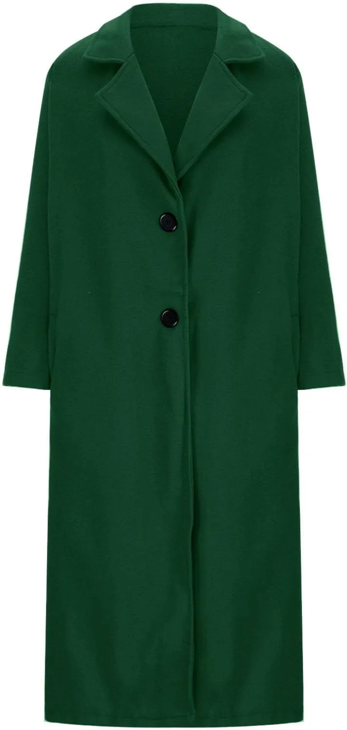 Women's Wool Blend Pea Coat Notch Lapel Single Breasted Classic Winter Long Woolen Trench Coats Warm Jacket Overcoat