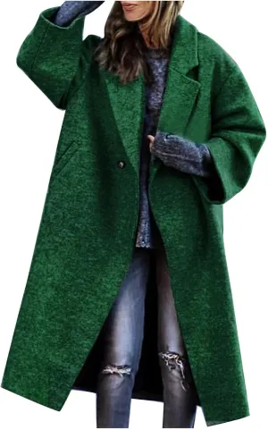 Women's Wool Blend Pea Coat Notch Lapel Single Breasted Classic Winter Long Woolen Trench Coats Warm Jacket Overcoat