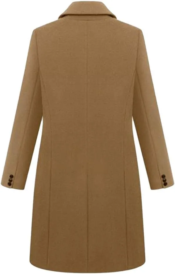 Wool Coats for Women Double Breasted Notch Lapel Peacoat Oversized Long Overcoat 2024 Winter Outerwear with Pockets