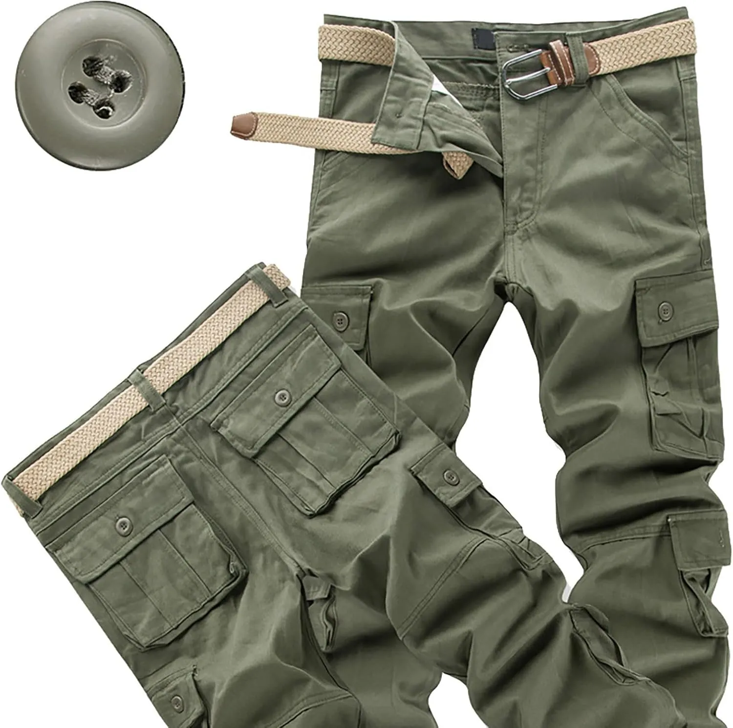 Work Pants for Men Cargo Trousers Hiking Pants 8 Pocket Plain Comfort Breathable Outdoor Mens Sweatpants with Baggy