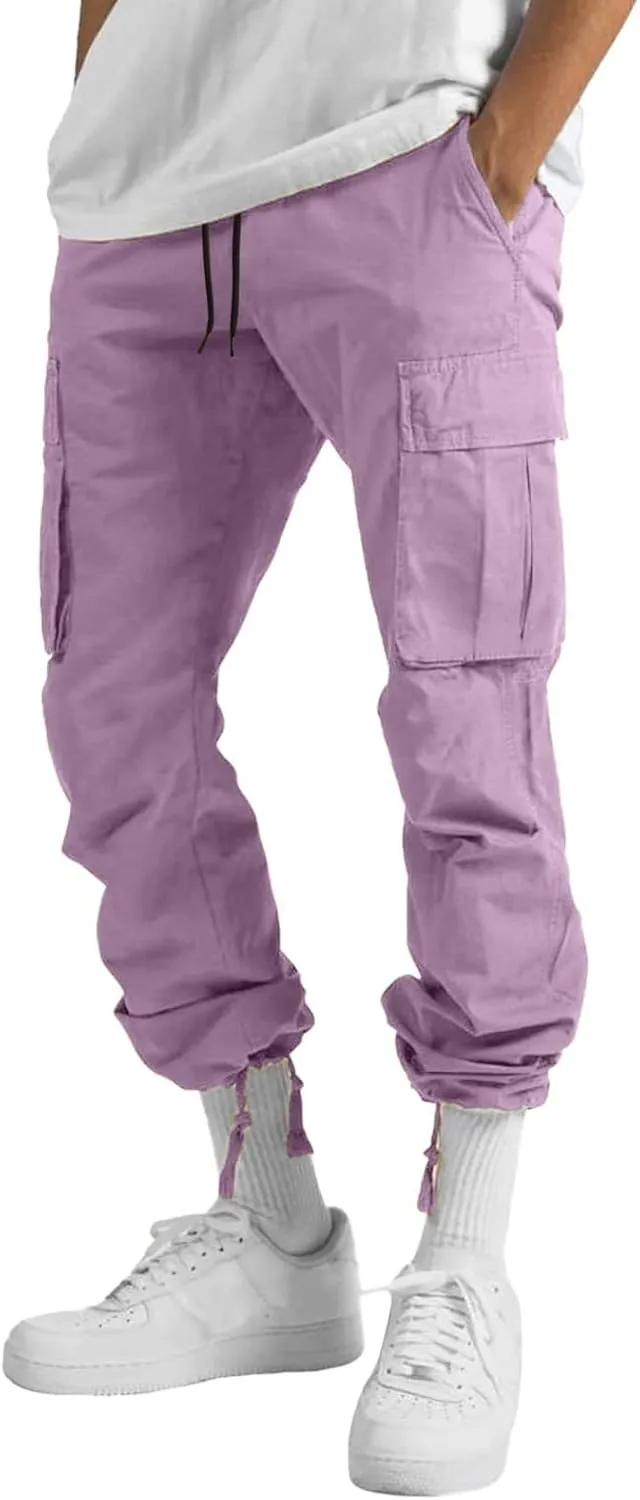 Work Pants for Men Cargo Trousers Hiking Pants 8 Pocket Plain Comfort Breathable Outdoor Mens Sweatpants with Baggy