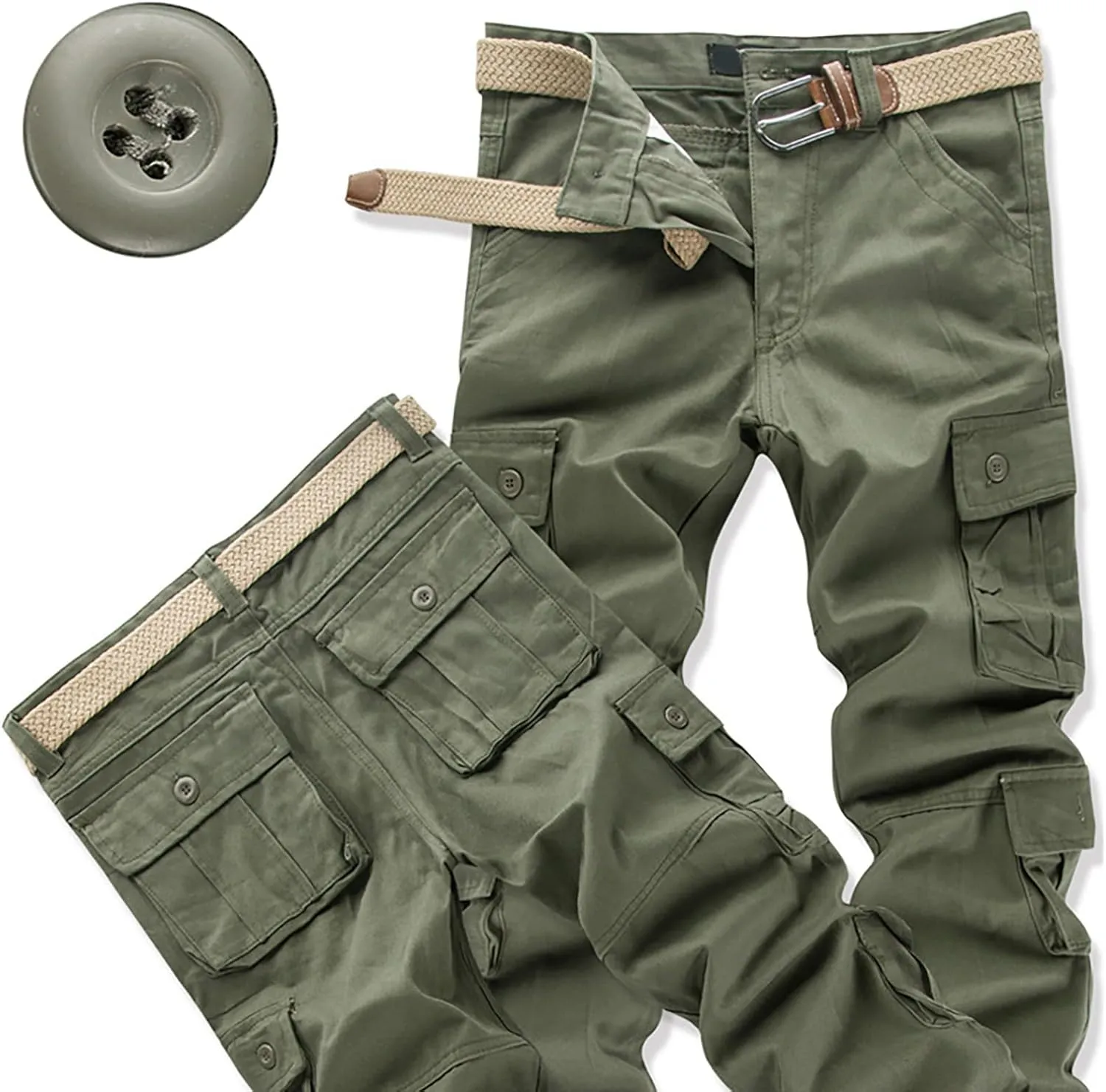 Work Pants for Men Cargo Trousers Hiking Pants 8 Pocket Plain Comfort Breathable Outdoor Mens Sweatpants with Baggy