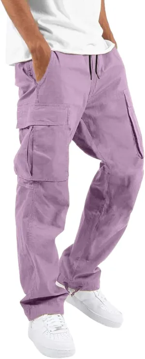 Work Pants for Men Cargo Trousers Hiking Pants 8 Pocket Plain Comfort Breathable Outdoor Mens Sweatpants with Baggy