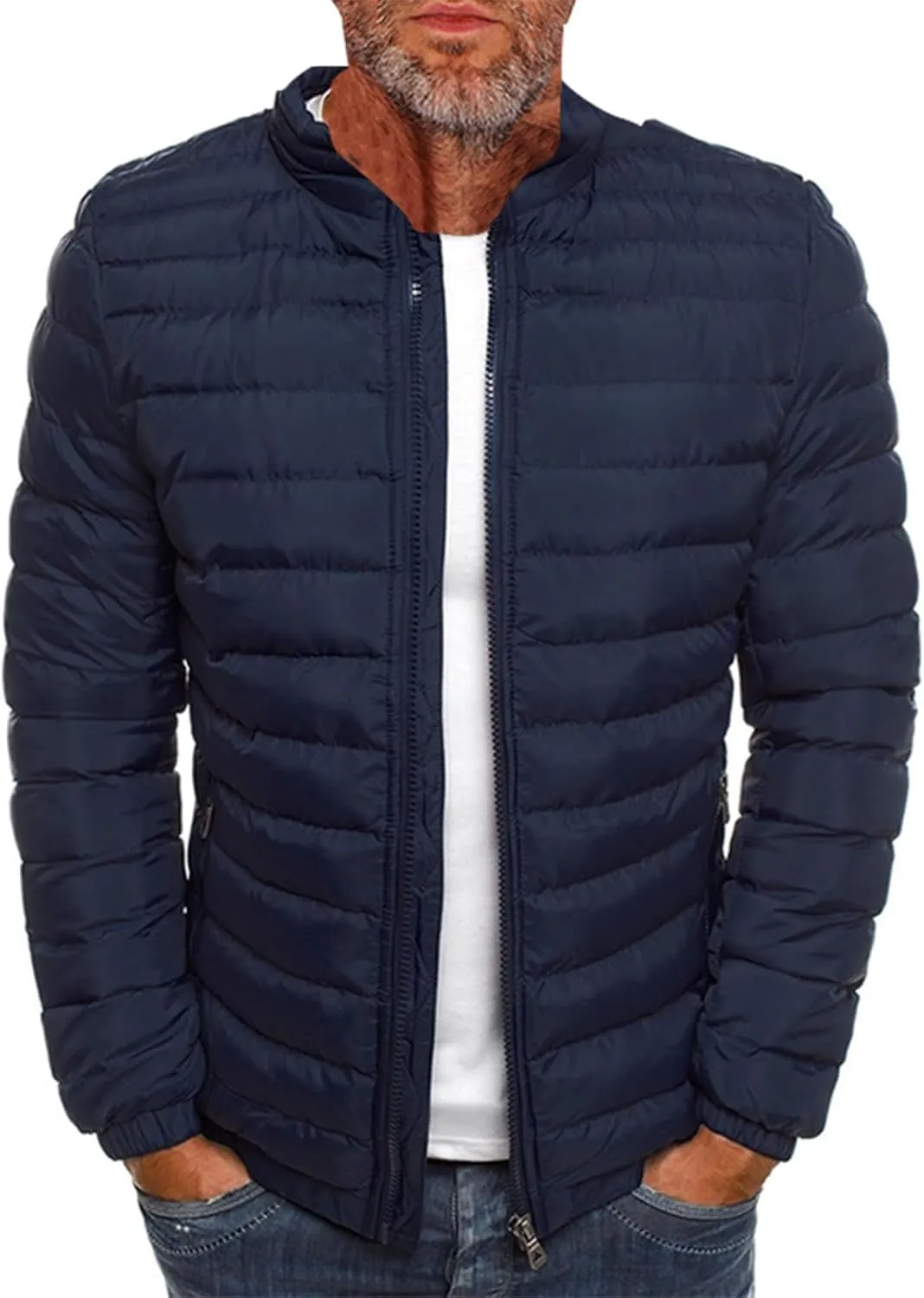 Ymosrh Men's Down Jackets Puffer Alternative Jacket Lightweight Warm Winter Coats Windproof Insulated Jacket, S-3XL