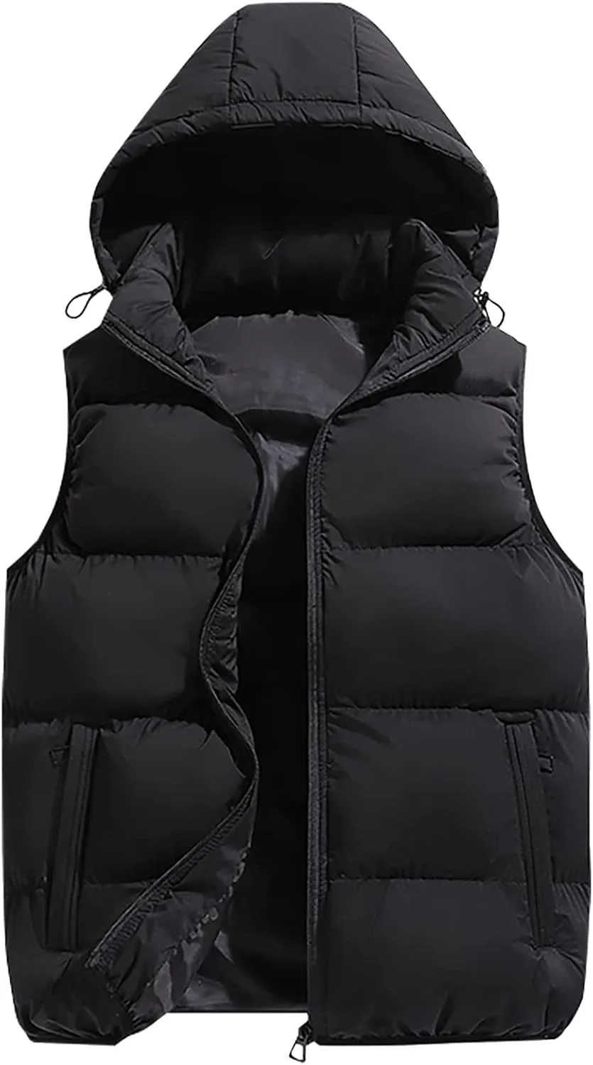 Ymosrh Men's Down Winter Coat Puffer Alternative Vest Jacket Lightweight Hooded Windproof Coat Jackets, S-2XL