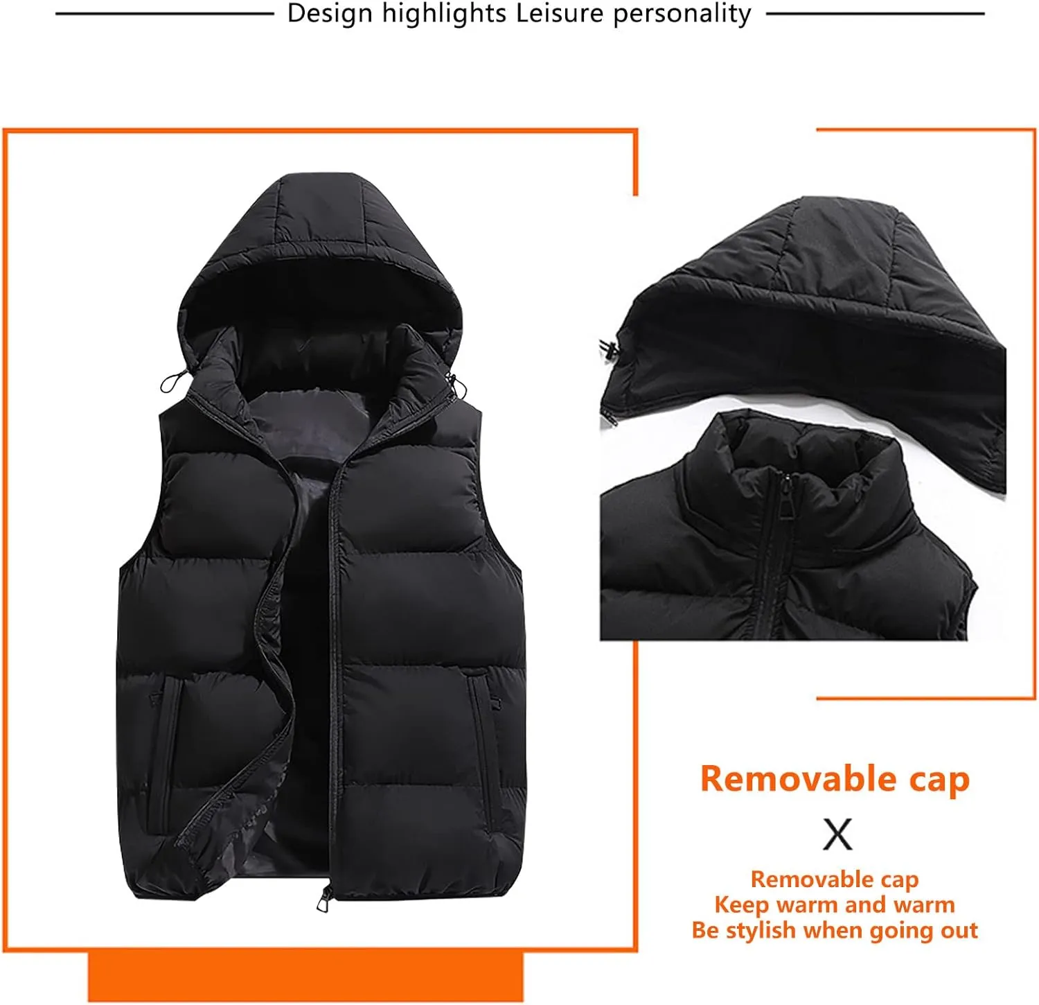 Ymosrh Men's Down Winter Coat Puffer Alternative Vest Jacket Lightweight Hooded Windproof Coat Jackets, S-2XL