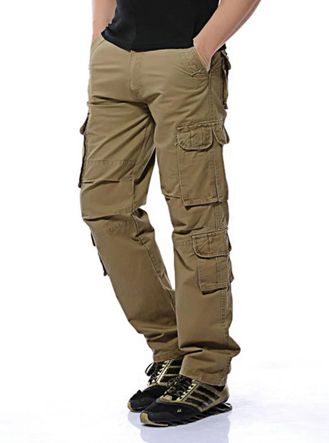ZGZZ7 Men's Casual Work Pants Outdoor Hiking Cargo Pants with Multi-Pockets (No Belt)